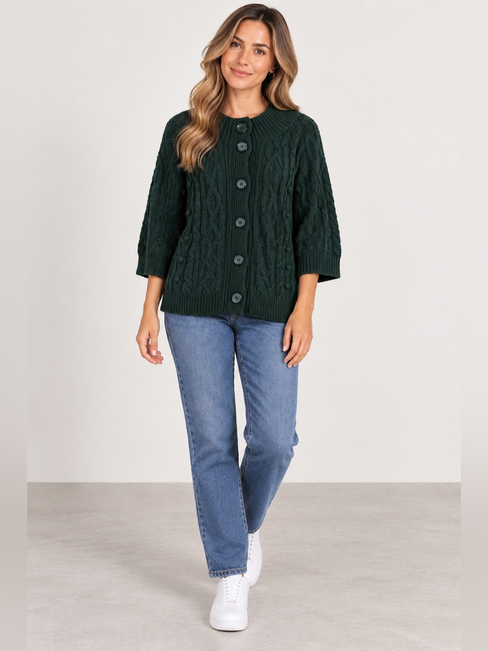Needleworks Vintage Dark Green Chunky Knit Cardigan 14/16